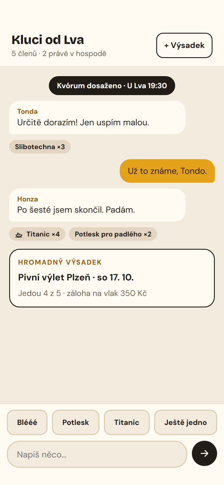 Chat party s reakcemi