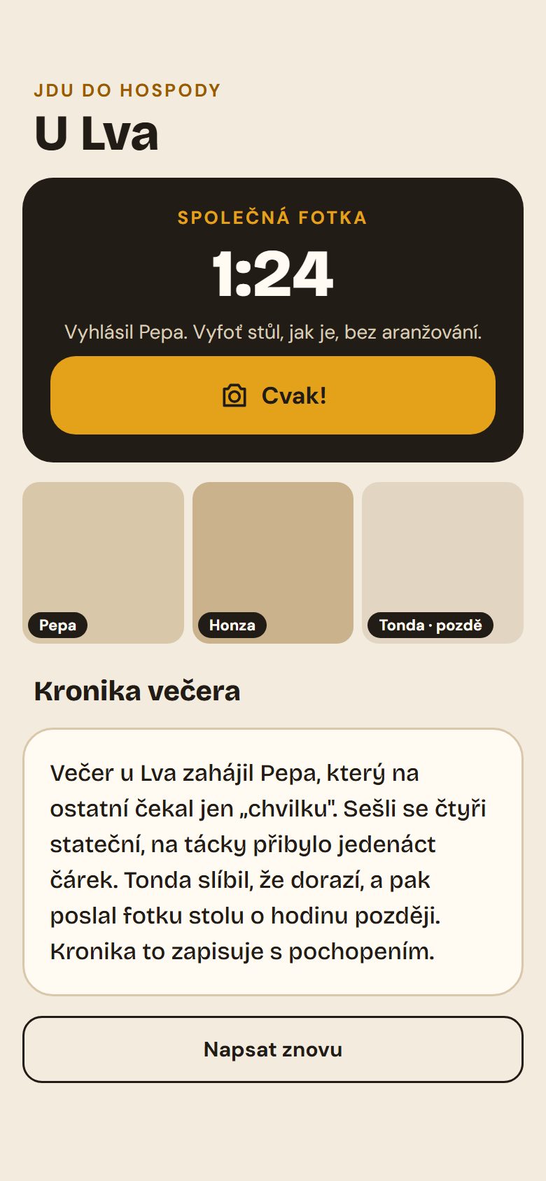 Společná fotka s odpočtem a kronika večera