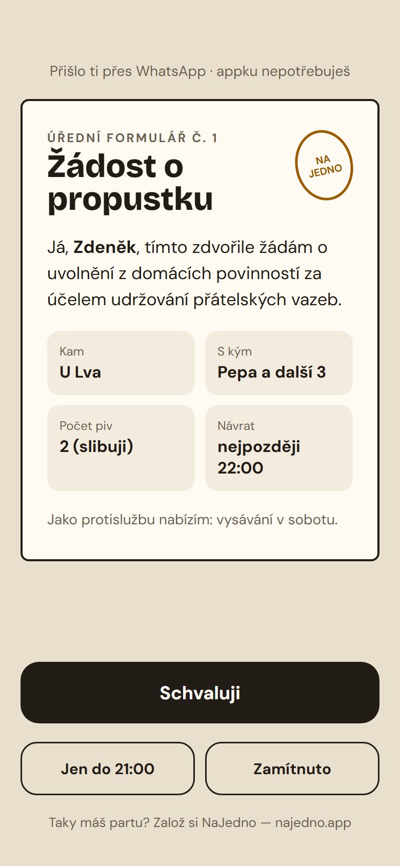Žádost o propustku pro partnera